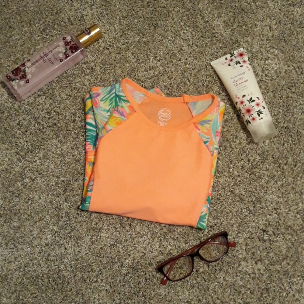 Orange tropical swim top